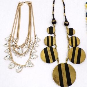 Gold Tone Rihnestone and Gold Black Art Deco Statement Necklace Bundle